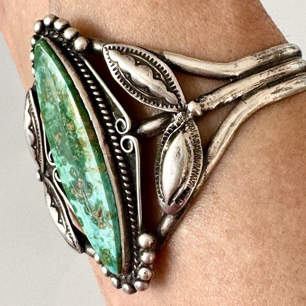 VTG Navajo Cuff Bracelet Turquoise Harvey Era 1960s Marquis Sterling Native Amer - Picture 3 of 14
